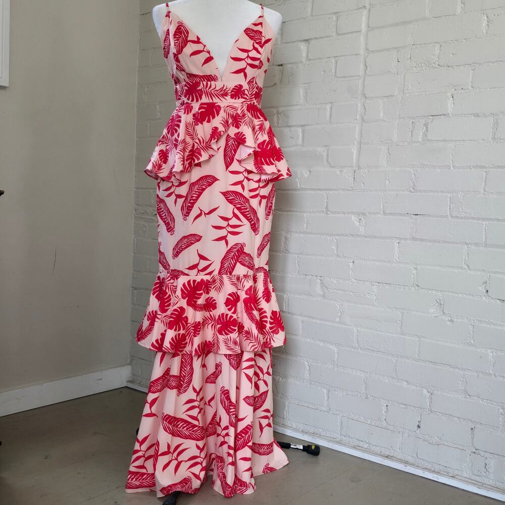 Chicways Tropical Floral Resortwear Maxi Dress┃Peplum & Mermaid Tiered Ruffle